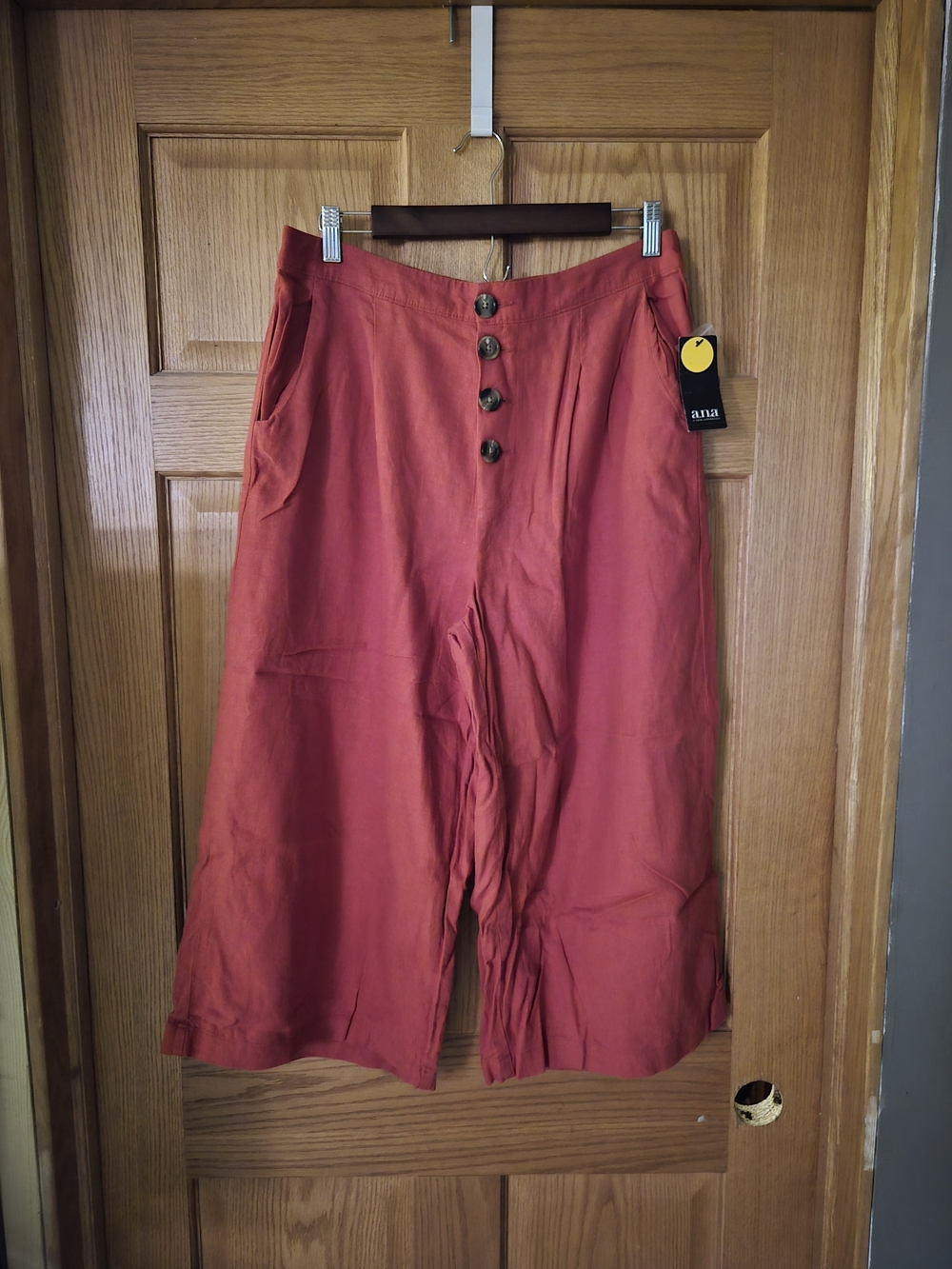 a.n.a Rust Red Wide-Leg Button Front Pants